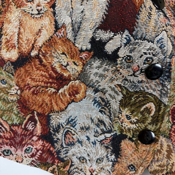 Vtg 90s Kitten Cat Print Tapestry Vest by Facets by Mirrors Women's Large - Picture 7 of 11